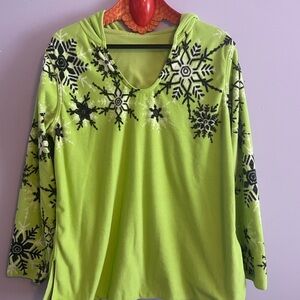 Coldwater Creek Lime Green Snowflake Hoodie